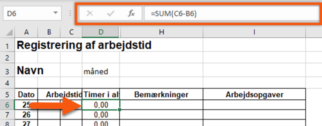 Vis formellinjen i én celle ved at klikke på den