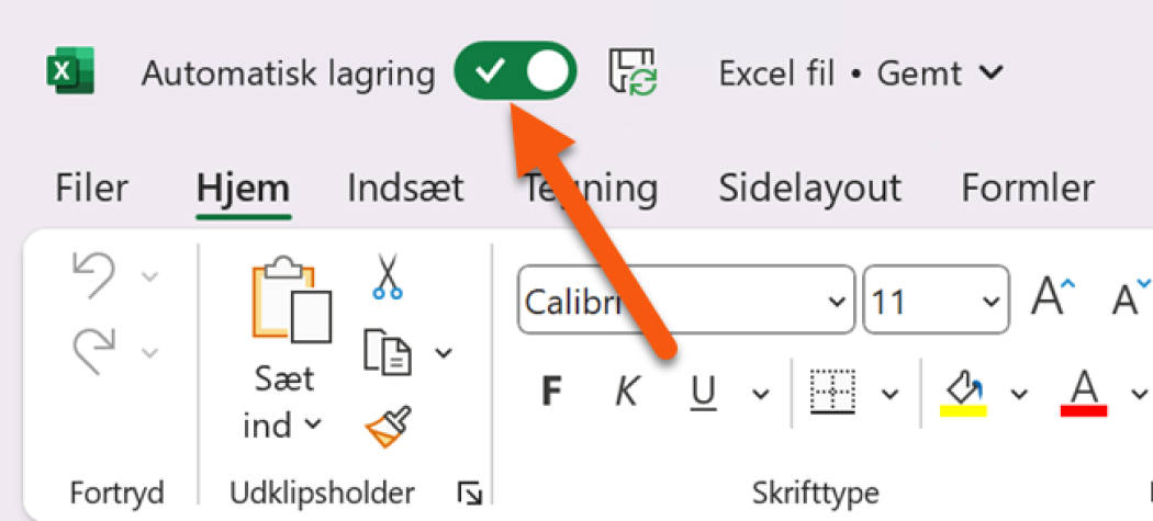 Slå Automatisk lagring til øverst til venste i Excel filer.
