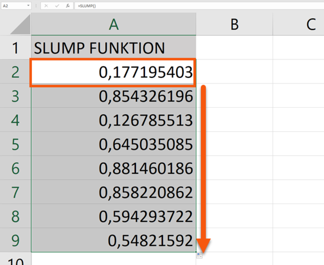 Excel generere tilfældige tal i kolonne a. Det første tal vil ikke være det samme tal.