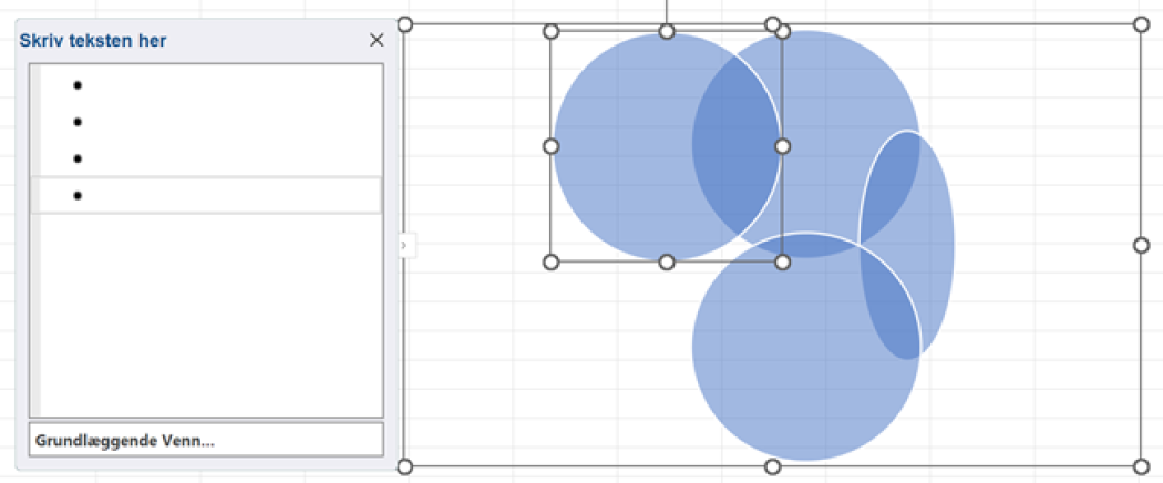 Venn diagram i Excel med justeret placering og form af elementer.