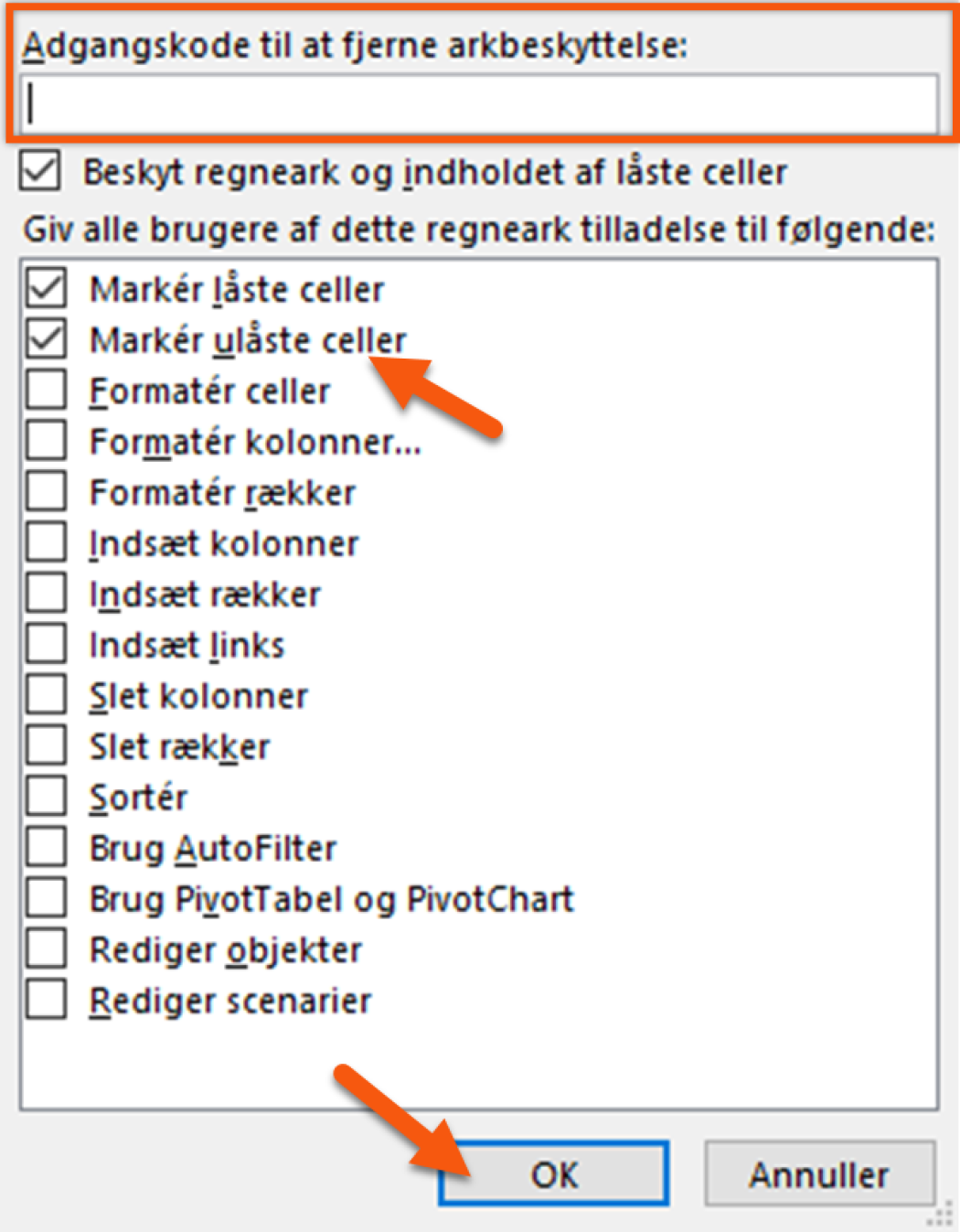Tjek første celle og næste celle af som vist ovenfor